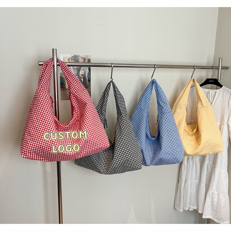 Hobo Bag Slouchy - Özel Logo Pastel Gingham Desenli Bol