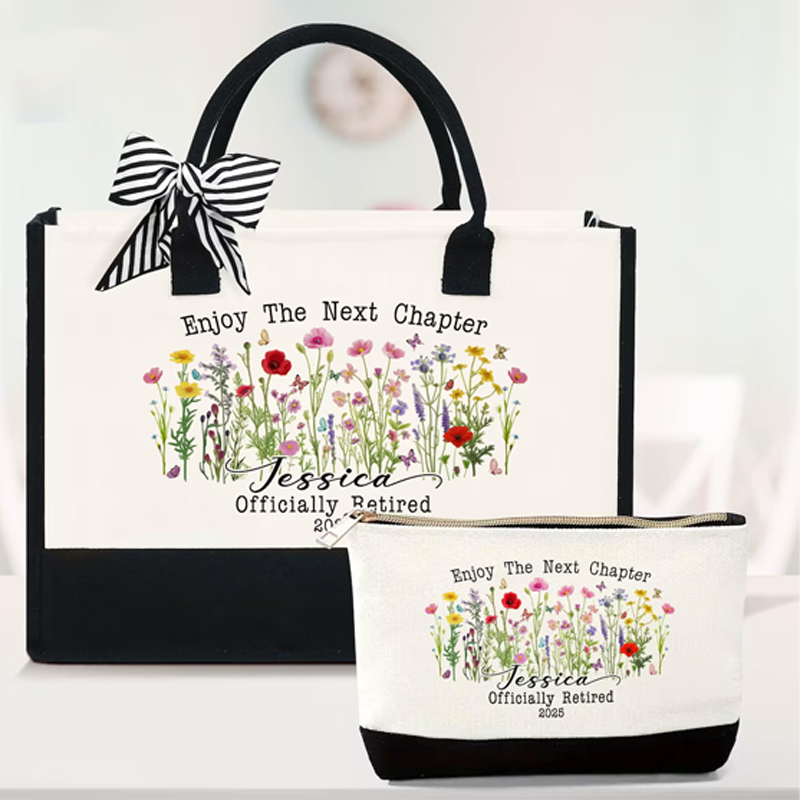 Women Bags Next - Kişiselleştirilmiş Emeklilik Temalı Siyah Beyaz Tote