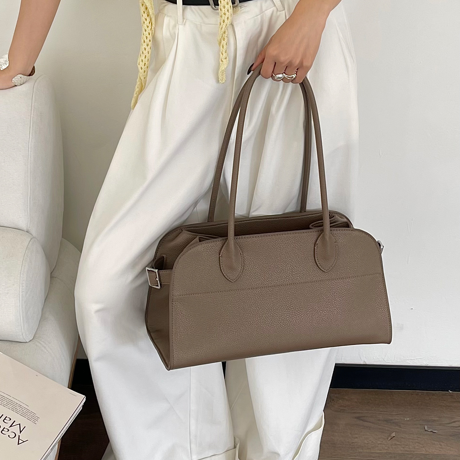 Women'S Work Bags Designer - Litchi Tahıl Doku Tote Çanta Kadınlar