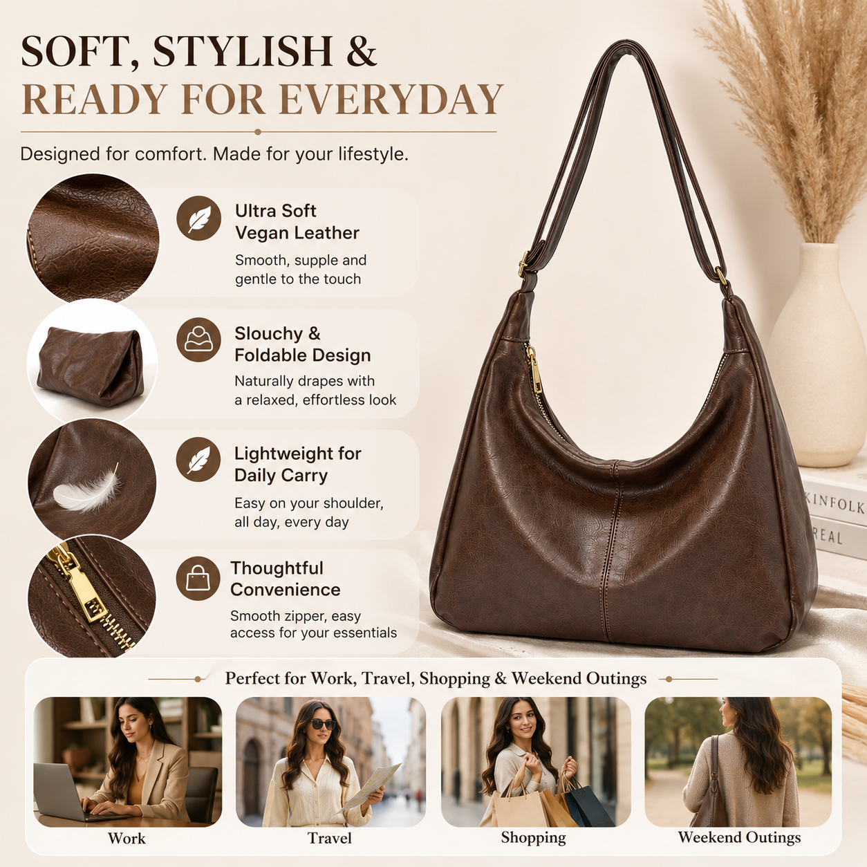 Ayarlanabilir Askılı Kadınlar  - Hobo Bag Slouchy incelemesi ve fiyatı